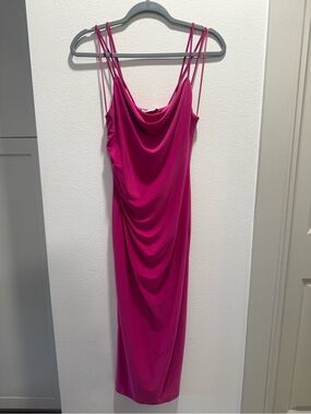 Zara Pink Cowl Neck Ruched Midi Dress NWT Strappy Size S